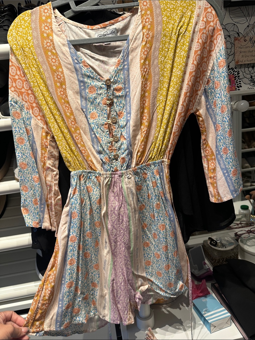 Magnolia Floral Patchwork Romper in Yellow, Blue, Peach, Lavender